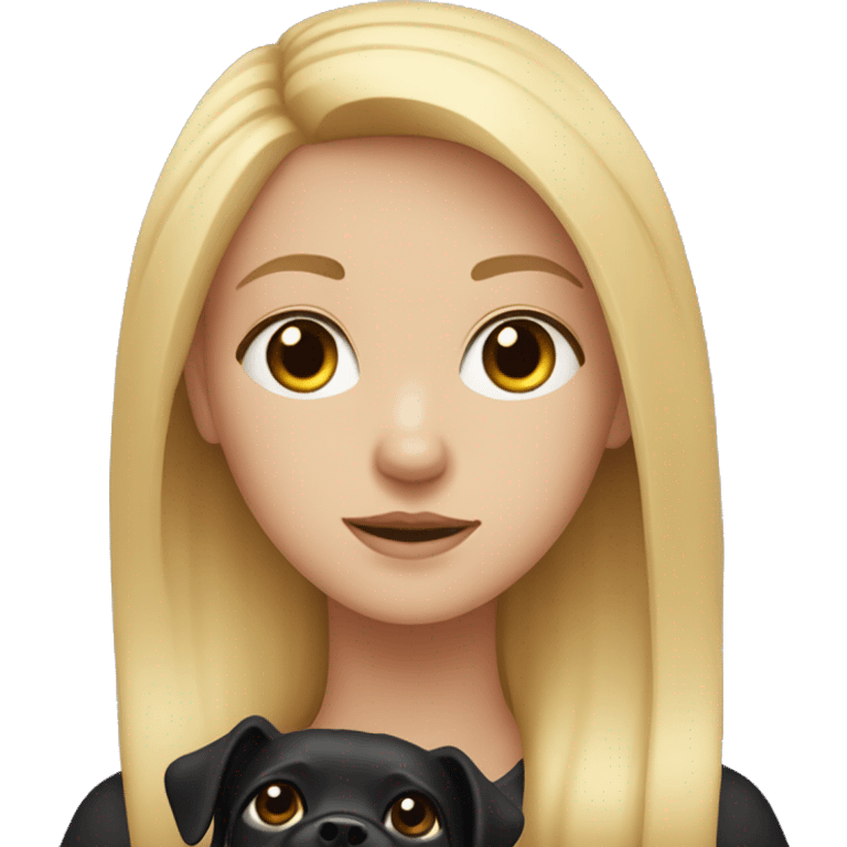 Blonde teenage girl with hazel eyes and her small black dog emoji