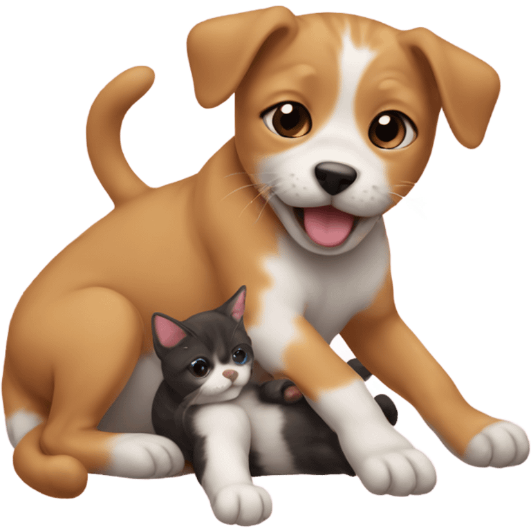 Kitten wrestling a dog emoji