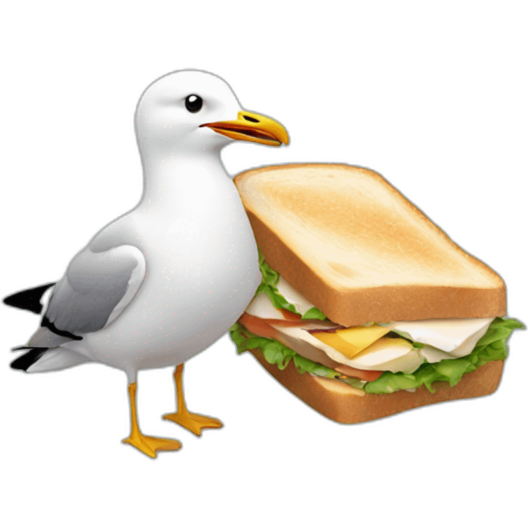 Two seagulls est and sharing sandwich  emoji