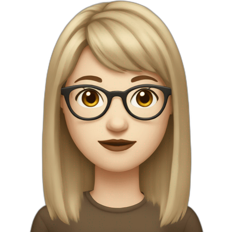 girl with round glasses, bangs, pale skin, and light brown hair wolf cut style emoji