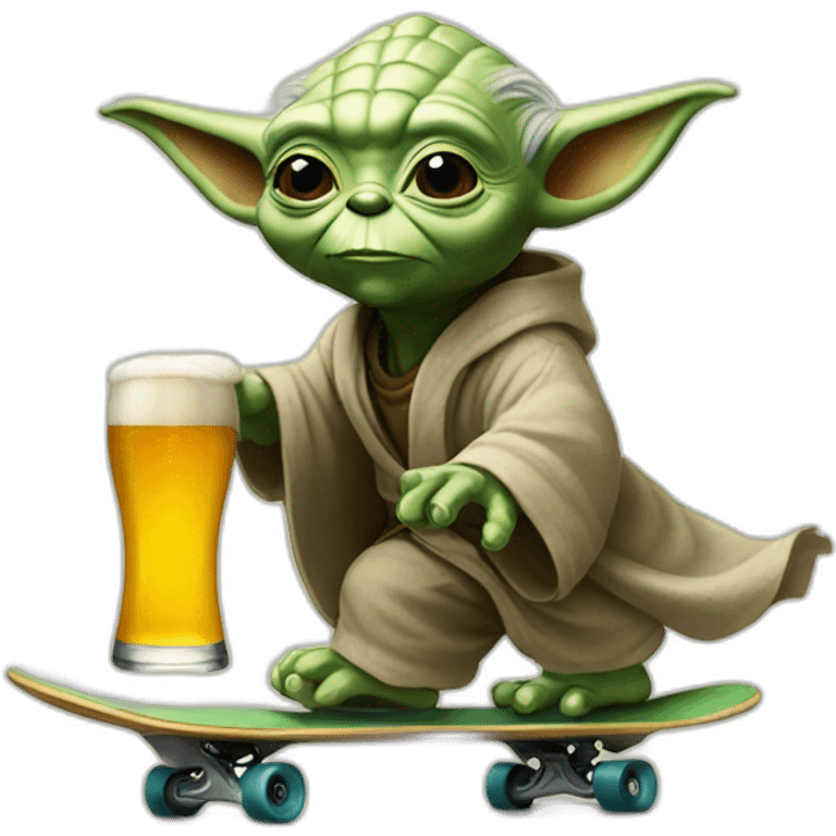 yoda skateboarding with a beer emoji