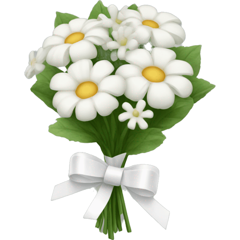 bouquet of white flowers with a white ribbon tied in a bow on the stems emoji