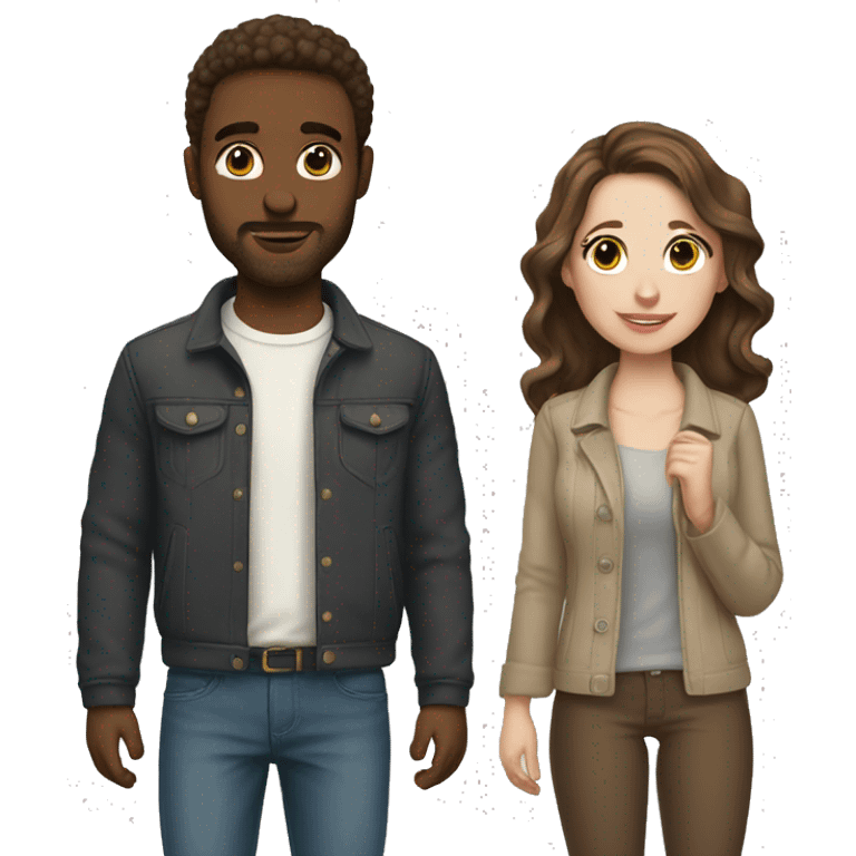 White skin brown hair couple in love emoji