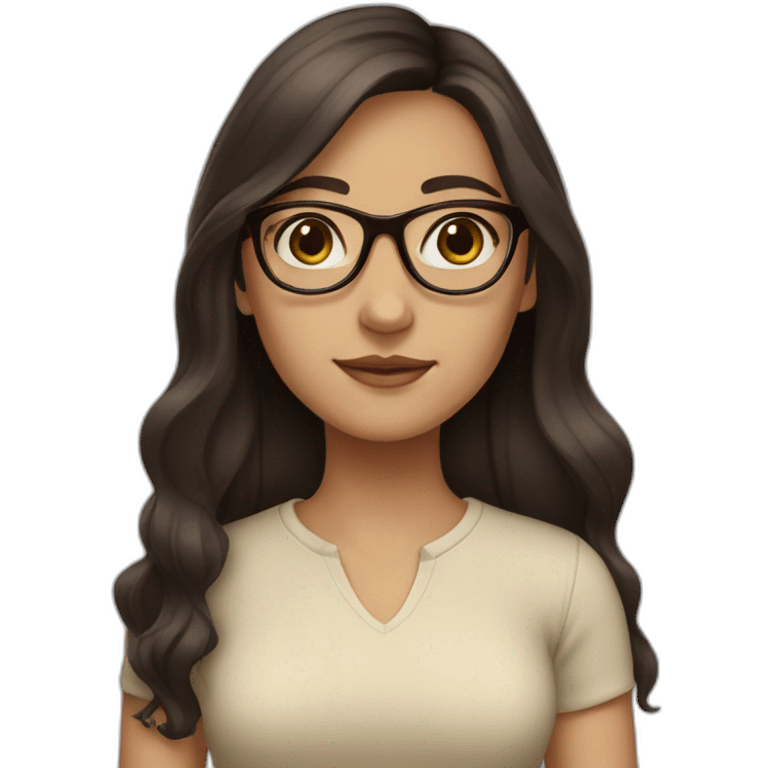 A girl with long dark brown hair and dark brown eyes and beige skin wearing glasses emoji