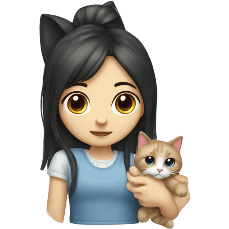 Chinese girl hand a Ragdoll cat  emoji