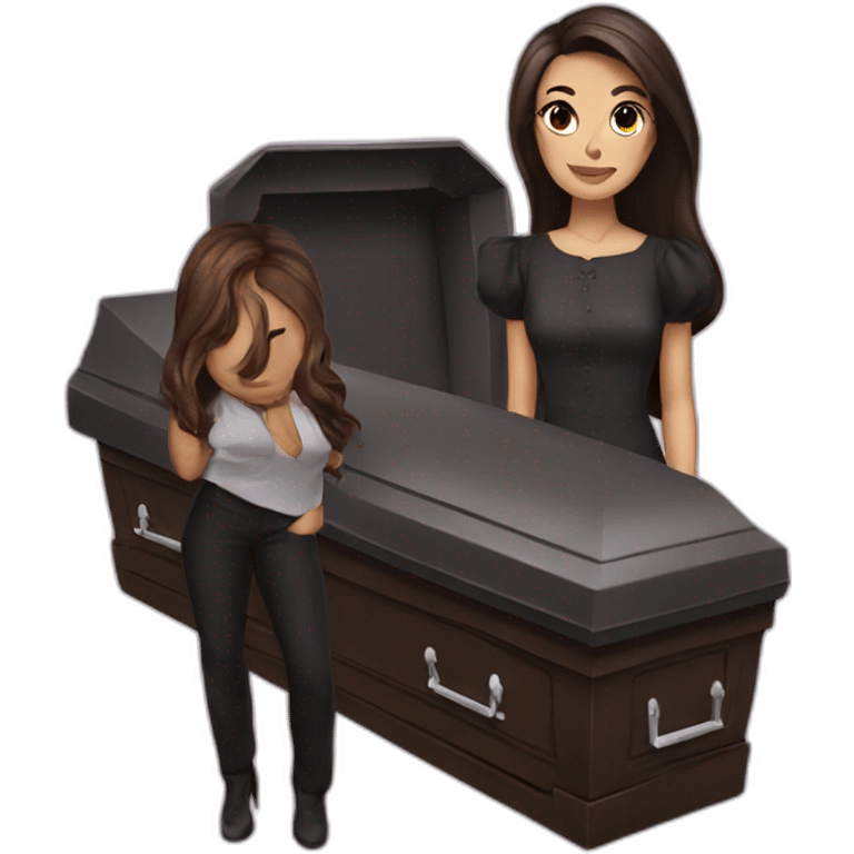 brunette next to a coffin emoji