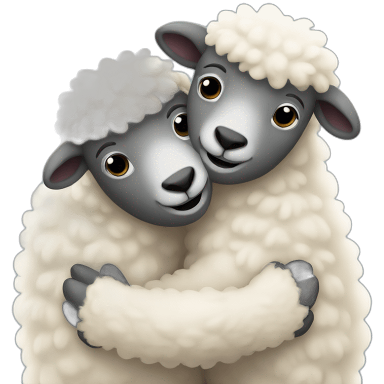 Two fluffy sheep hugging  emoji