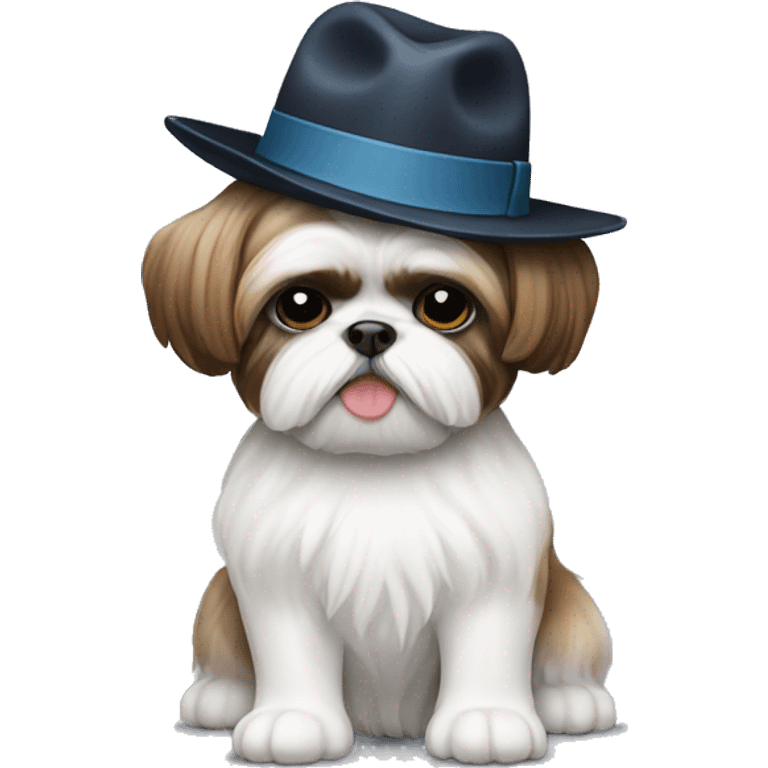 A shih-tzu with a fedora emoji