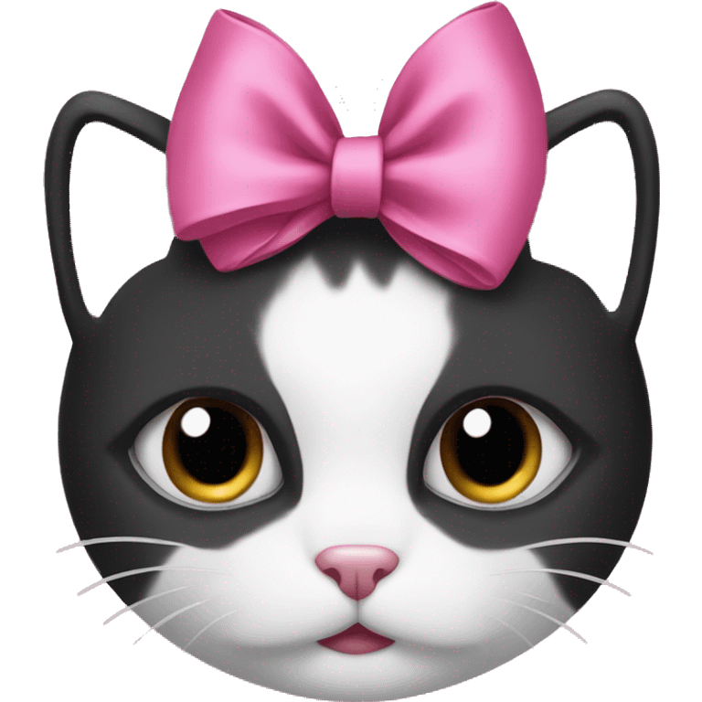 a black and white cat with a pink bow around its neck  emoji