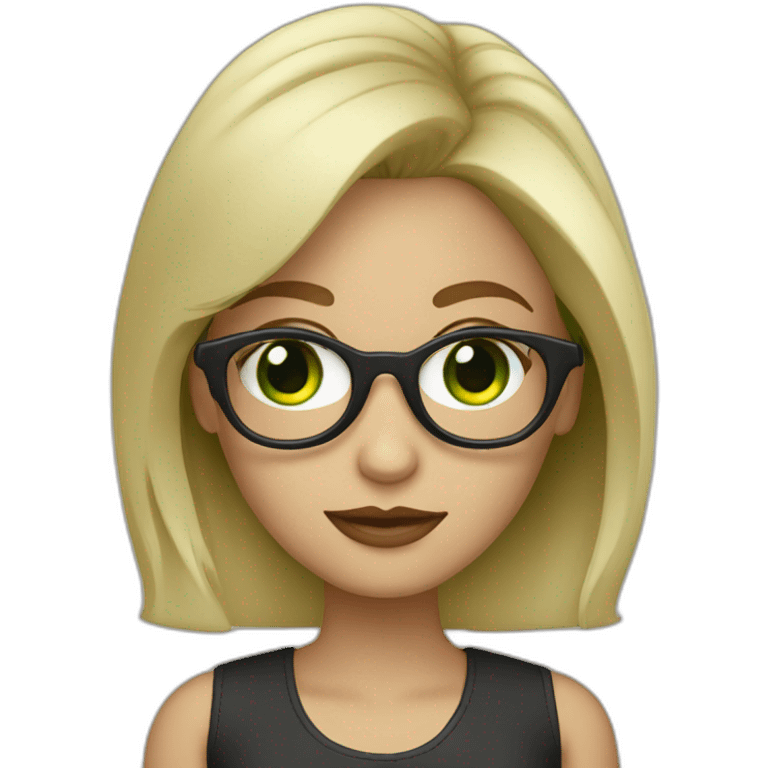 Designer blonde girl with black glasses and green eyes with macbook emoji