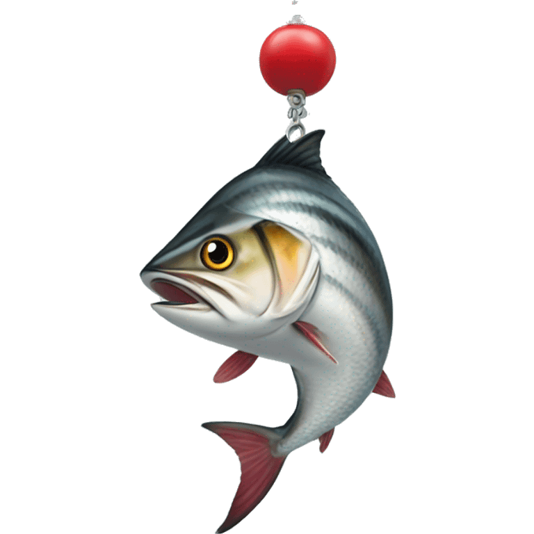 A fat mackerel with a red bell necklace around its neck emoji