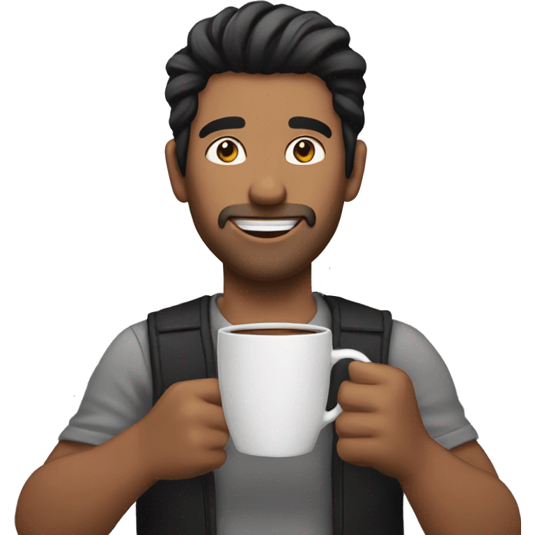 Man holding a Coffe cup with black hairs emoji