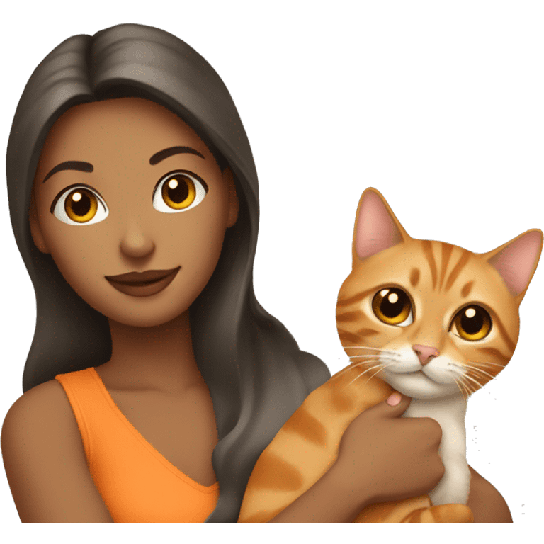 pretty woman holding tabby orange cat emoji