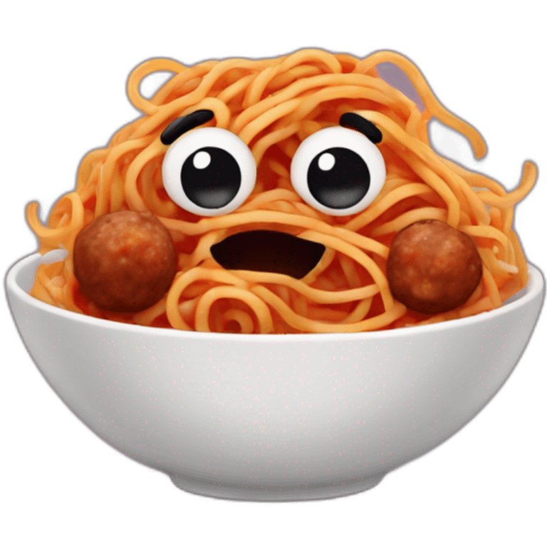 Spaghetti and meatballs with a face, arms and legs, doing something random emoji