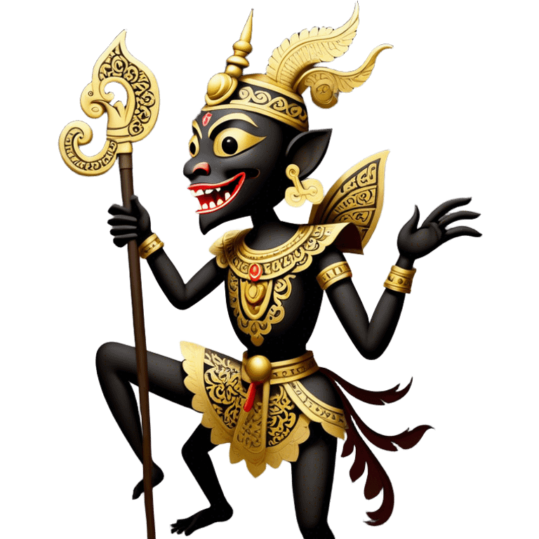 Wayang – Cinematic Realistic Wayang, depicted as intricately carved traditional Indonesian shadow puppets with expressive features and vibrant cultural motifs, set against a dark, dramatic backdrop with subtle glowing highlights that evoke the mystical art of shadow play. emoji