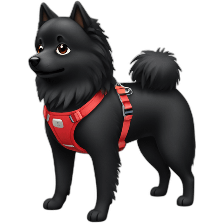 Black spitz with red harness  emoji