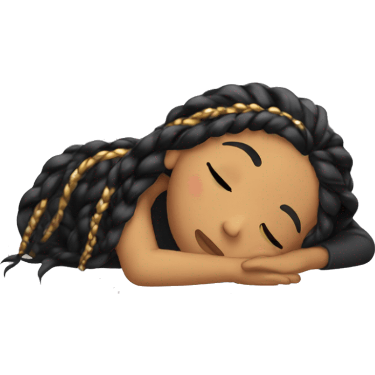 Girl with gold and black long braids sleeping emoji