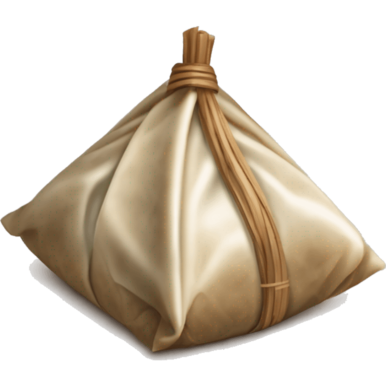 A traditional Chinese zongzi, a wrapped glutinous rice dumpling, in a triangular shape. The zongzi is wrapped with brown bamboo leaves and tied with a string.  emoji