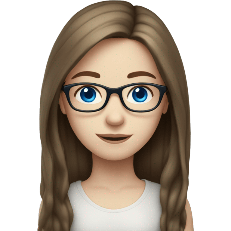 Pale skin girl with long brown hair and blue eyes in glasses  emoji