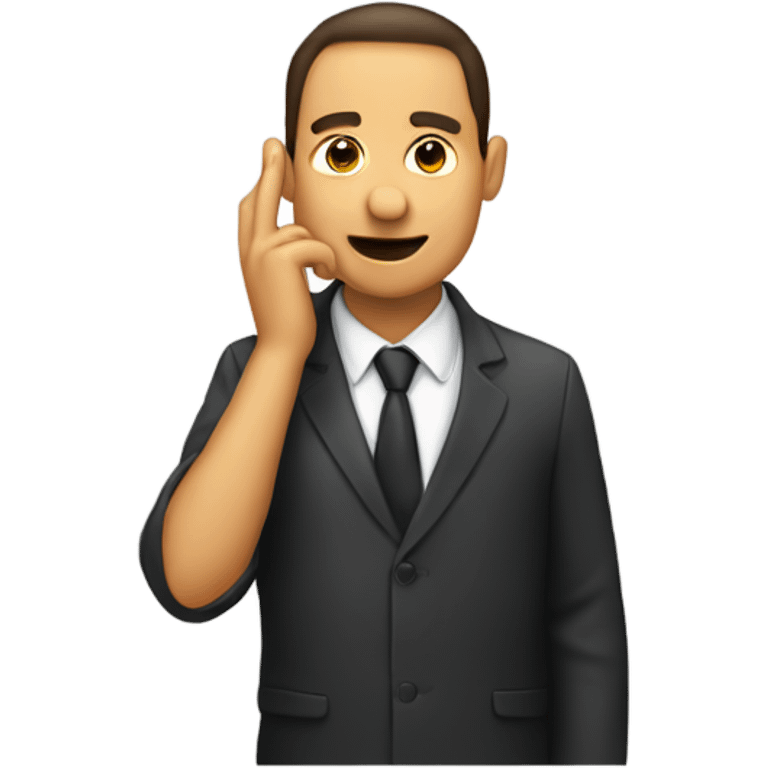 An emoji of a guy with 1 hand an his and and the other holding his ear. He must look like the original keyboard emojis emoji