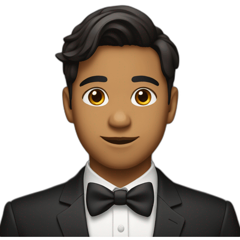 brown indian teenager with no facial hair wearing bow tie and black suit emoji