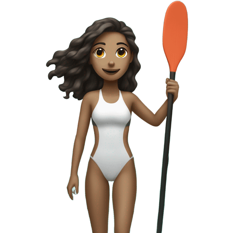 White Girl with dark hair paddle boarding on the ocean emoji