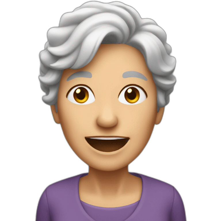 enthusiastic gray haired older woman teaching emoji