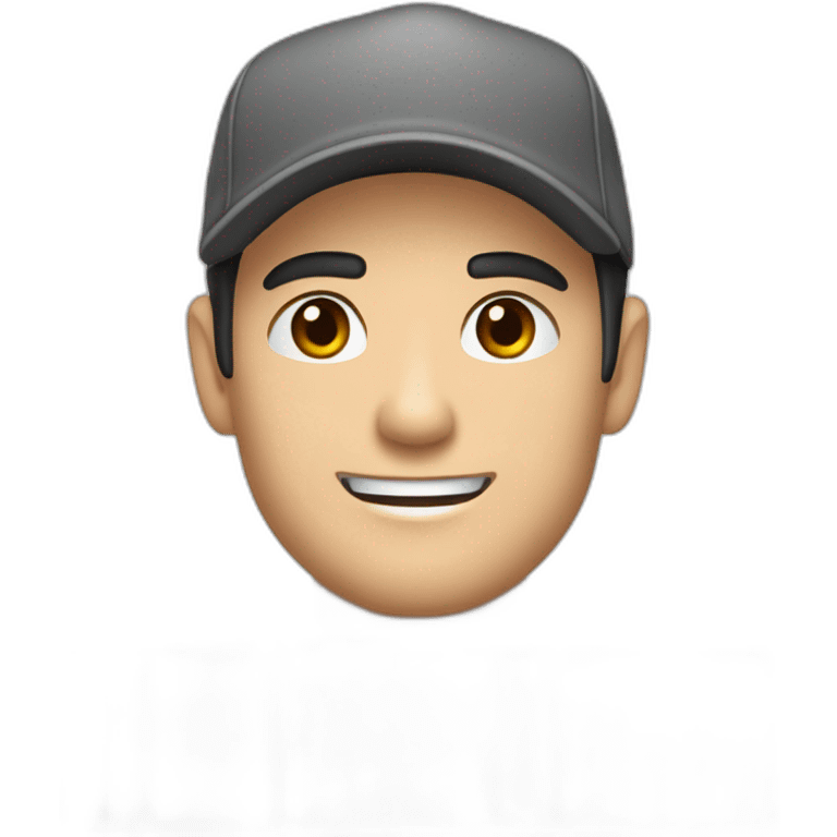 Pale skinned fit Man with black hair in a gray cap and dark gray polo T-shirt keeping a pasted box into his hands emoji