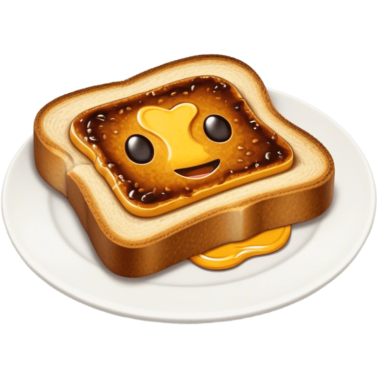 Vegemite on Toast Cinematic Realistic Vegemite on Toast Dish Emoji, depicted as a toasted slice of bread generously spread with Vegemite, rendered with warm textures and crisp details that capture its uniquely Australian flavor. emoji