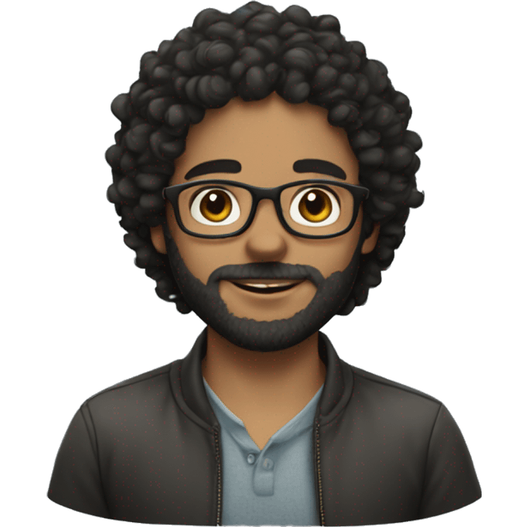 Boy with dark curly hair and a beard and glasses emoji