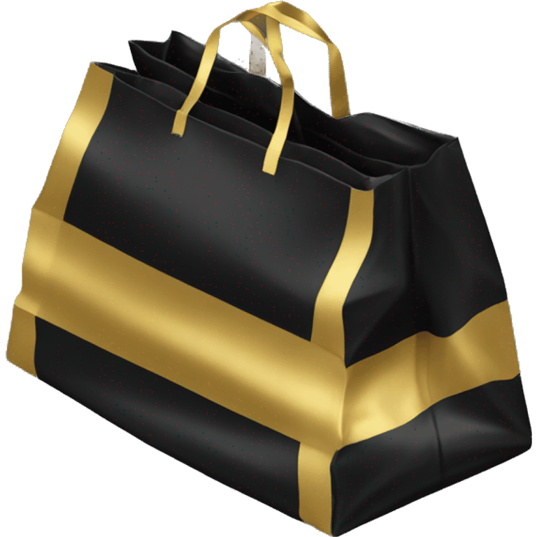 An image of a black plastic bag with diagonal gold stripes. The top part has a cutout handle for easy carrying emoji