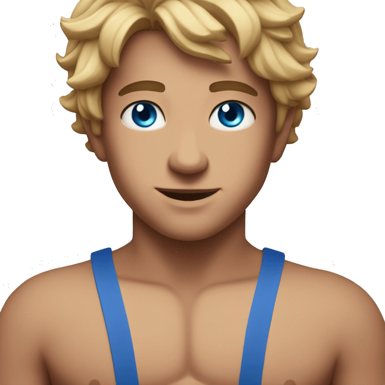 Caleb  with blue eyes and a bathing suit emoji