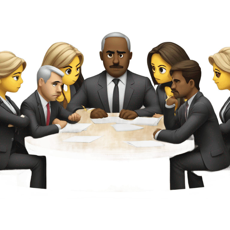 business people sitting around a table looking unhappy emoji