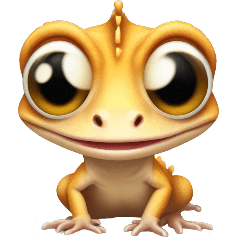 Create an adorable crested gecko emoji with big eyes and a cute, happy expression, maintaining emoji