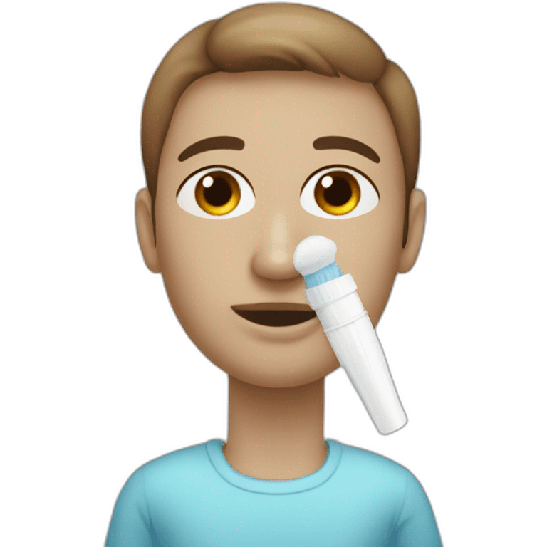 human with a nasal covid test cotton swab emoji