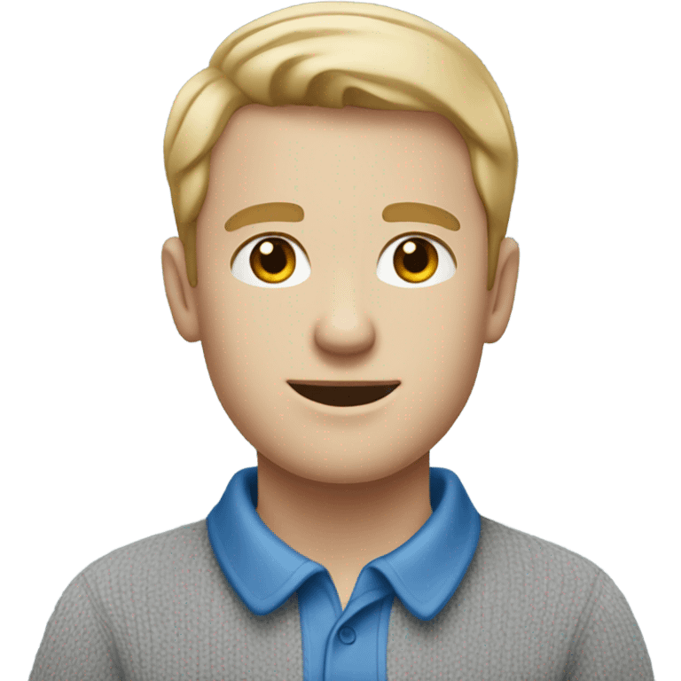 A guy with a pale skin, in blue polo shirt and a grey sweater emoji