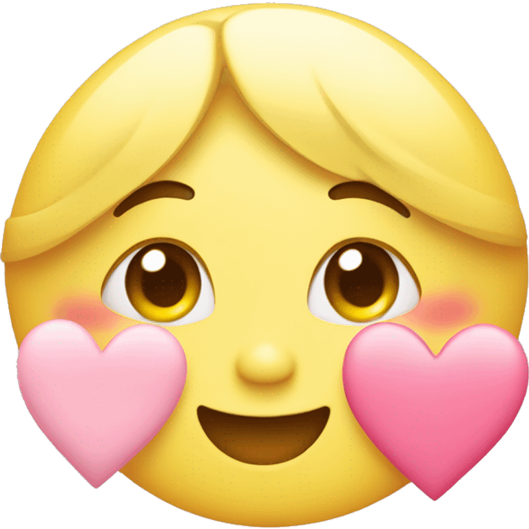 cute smiling yellow face with blush and pink pastel hearts around the face emoji