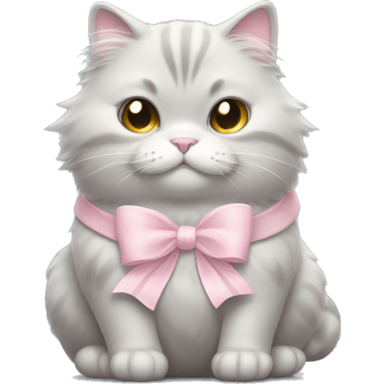 fluffy light gray fat cat with pale pink bow emoji