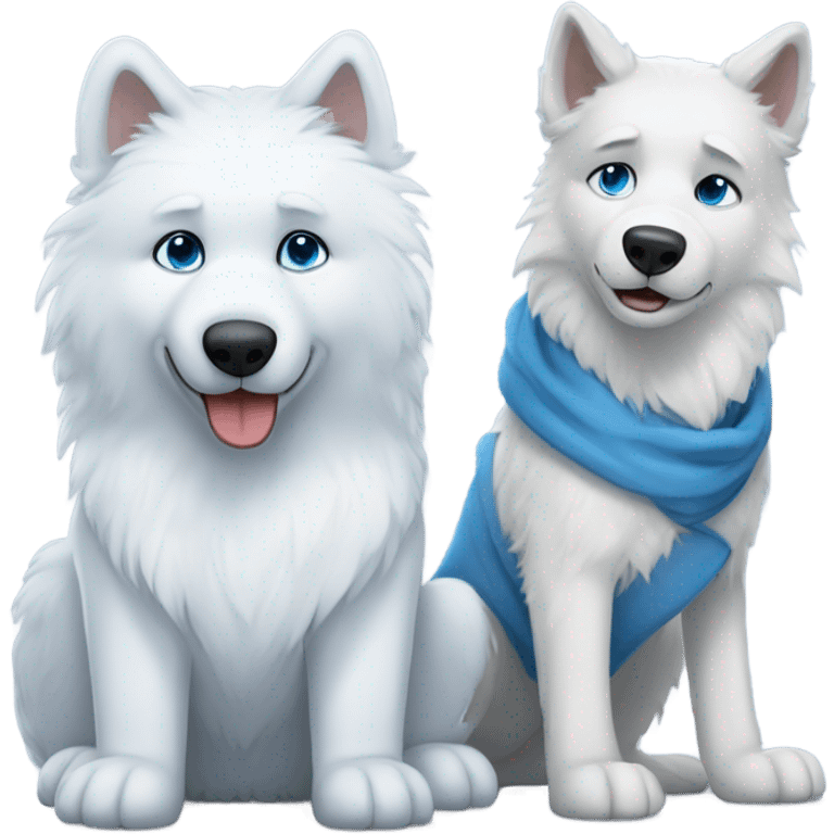 blue teddybear and white wolfdog emoji