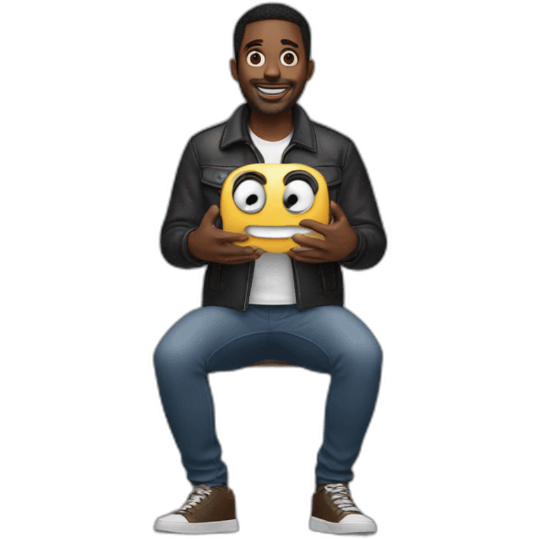 man holding Harman Kardon in his hands emoji