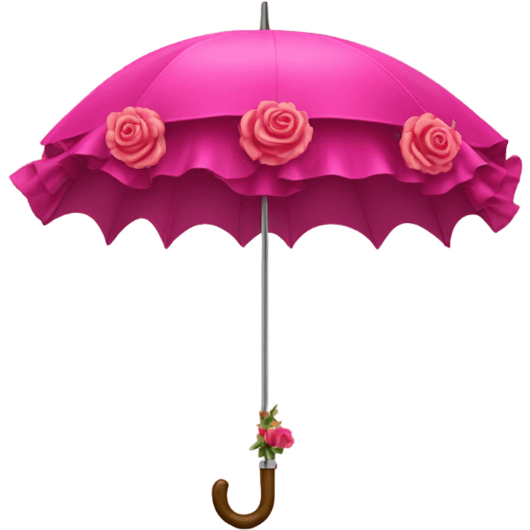 Detailed hot pink umbrella with large ruffles and roses plus a bow directly on top emoji