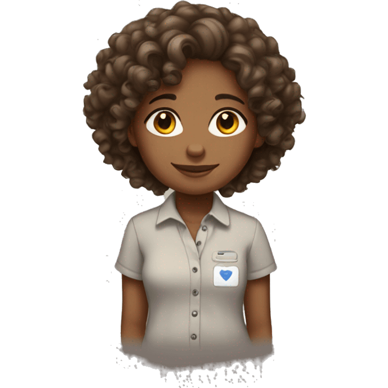 Brown skin girl with curly brown hair with social work shirt emoji