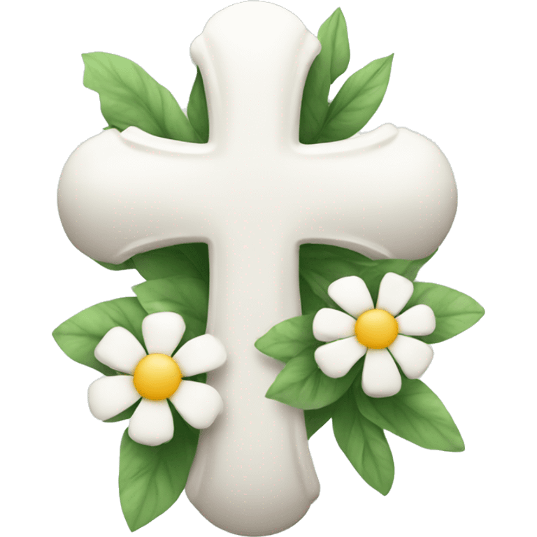 Pretty White cross with flowers emoji