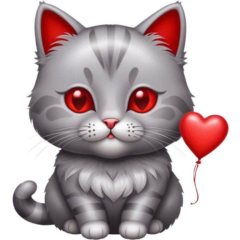 British cat holding a metallic red and heart-shaped balloon ( Valentine's Day theme ) emoji