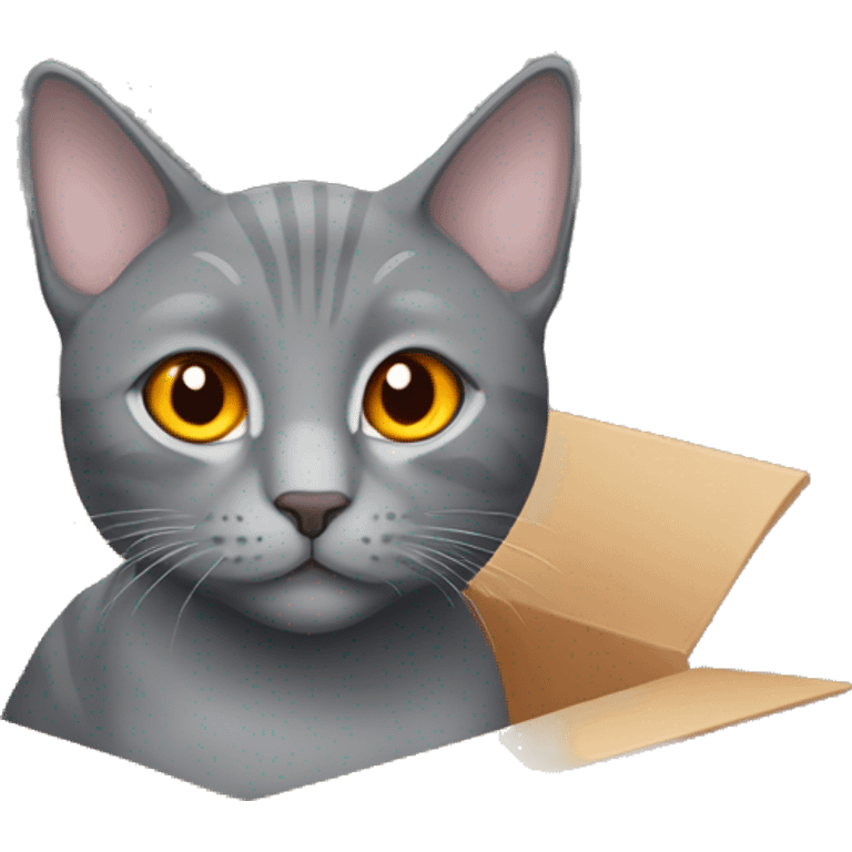 Grey cat orange eyes in a box  emoji