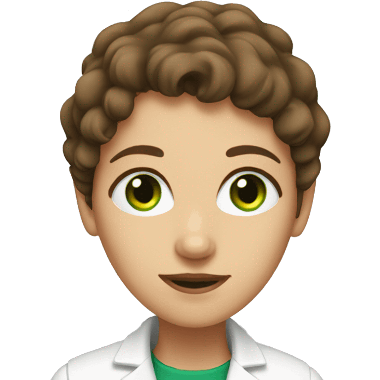 Female scientist with brown hair and green eyes emoji