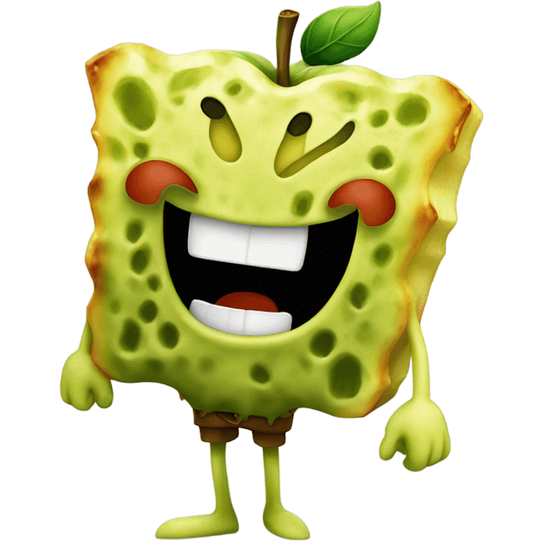 SpongeBob laughing holding apple emoji