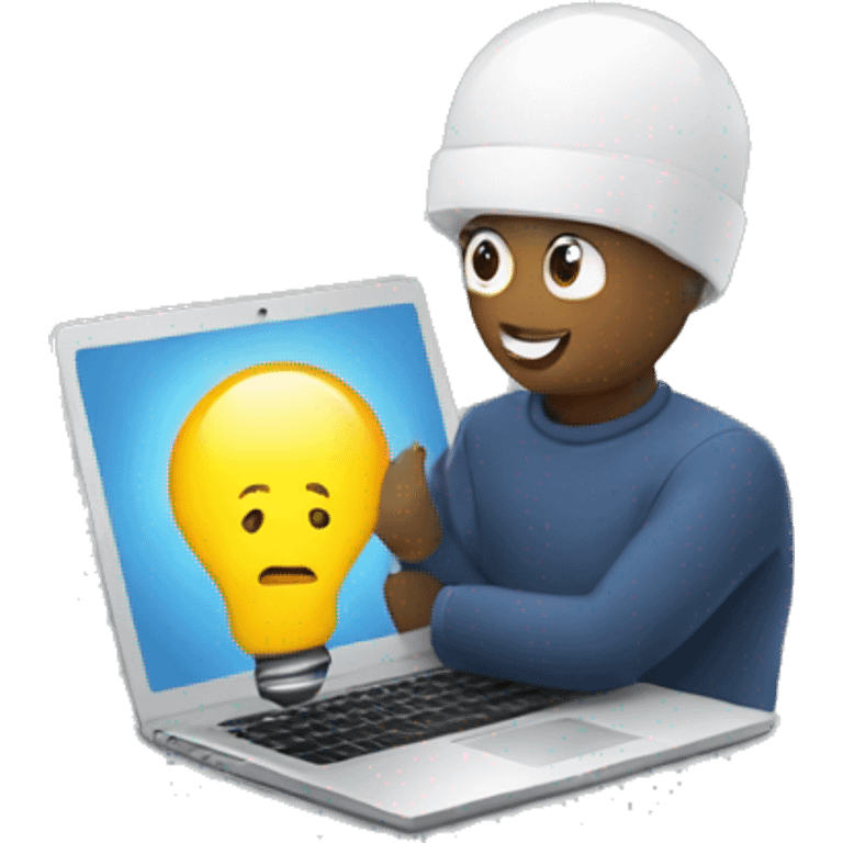 the person behind the laptop with an idea, bulb emoji