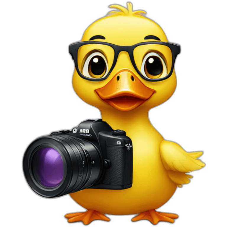 A duckling with glasses and a camera emoji