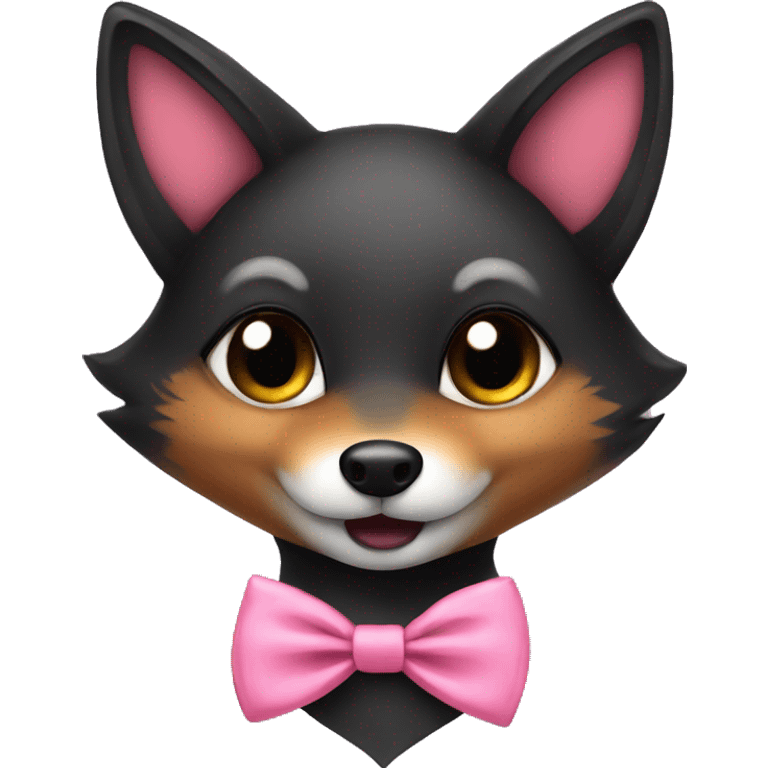 cute female black fox with pink bow tie emoji